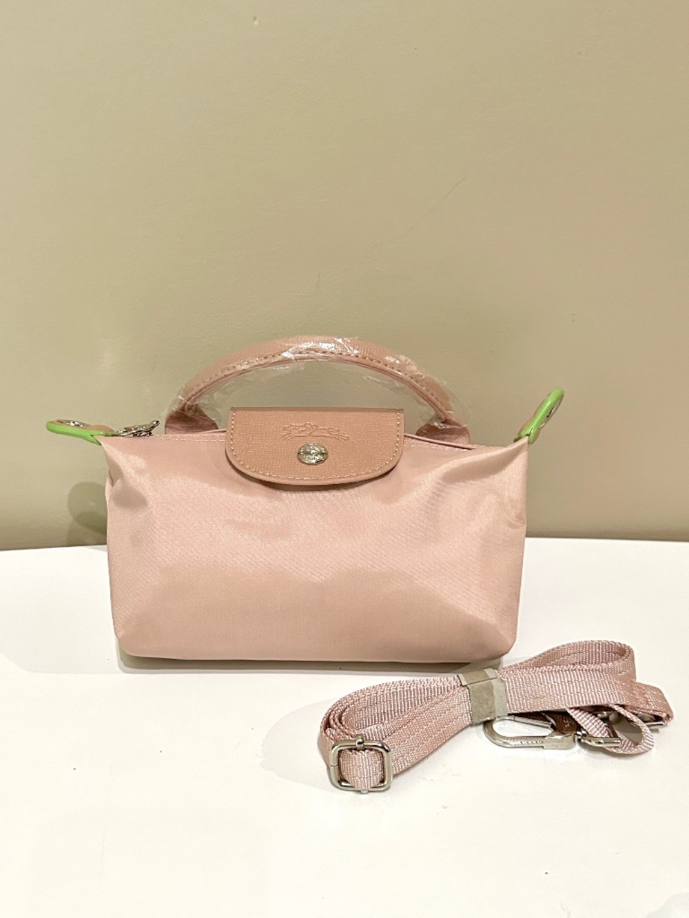 NWT Longchamp le pliage Peach Pale Pink Mini Micro Crossbody Hand Bag